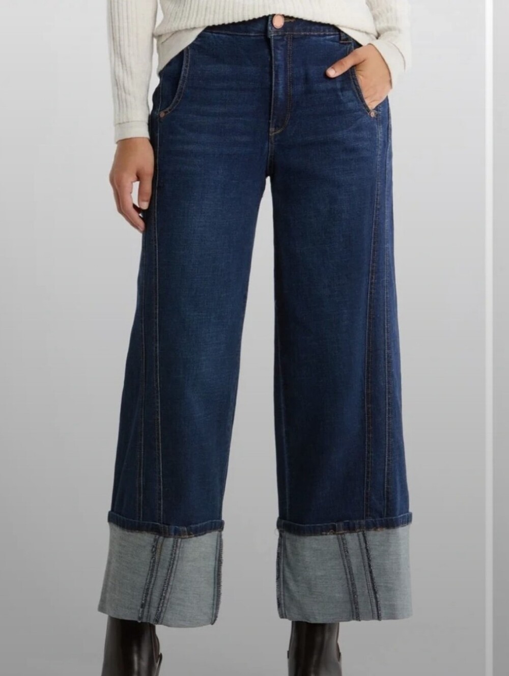 Democracy Ab”solution® Dark Rinse Forward Side Seam Wide Leg Jeans with Cuff